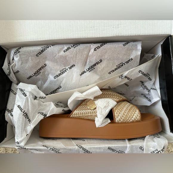 Woven Slip-On Platform Sandals Tan Size 6 - Picture 3 of 4